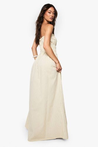 Robe Longue Froncée À Rayures Aspect Lin Tall | Taille 46 - boohoo - Modalova