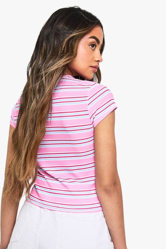 T-shirt bébé rayé en côtes et manches cap | Taille 44 - boohoo - Modalova