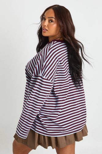 Haut rayé oversize à col rond Plus | Taille 46 - boohoo - Modalova