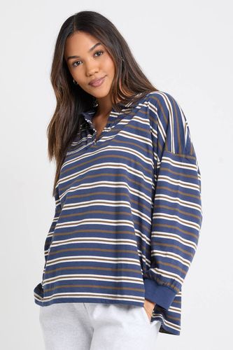 Haut De Rugby De Maternité À Col En Coton Épais Rayé Avec Détails Boutonnés | Taille 44 - boohoo - Modalova