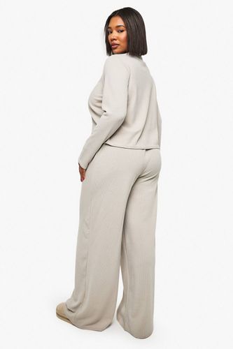 Haut à manches cardigan côtelé avec boutons et pantalon coordonné | Taille 48 - boohoo - Modalova