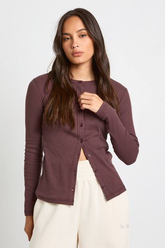 Haut à manches longues en tissu côtelé avec boutons traversants | Taille 44 - boohoo - Modalova