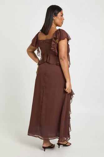 Robe midaxi en chiffon Plus à ourlet à volants et manches d'ange | Taille 48 - boohoo - Modalova