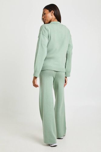 Ensemble Coordonné de Maternité Synthétiquell Boutonné à Col et Pantalon Droit | Taille Medium - boohoo - Modalova