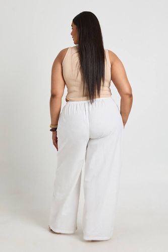 Pantalon Large Grande Taille Avec Détail De Perles Et Lien À Nouer | Taille 48 - boohoo - Modalova