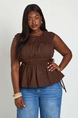 Haut En Popeline Froncée Grande Taille | Taille 48 - boohoo - Modalova