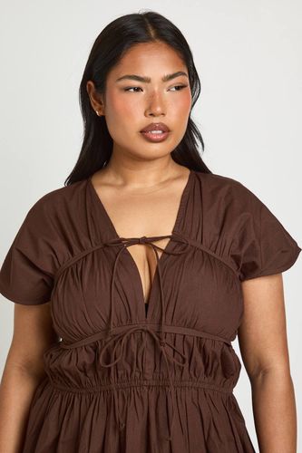 Robe Mini Froncée En Popeline De Coton Grande Taille | Taille 46 - boohoo - Modalova