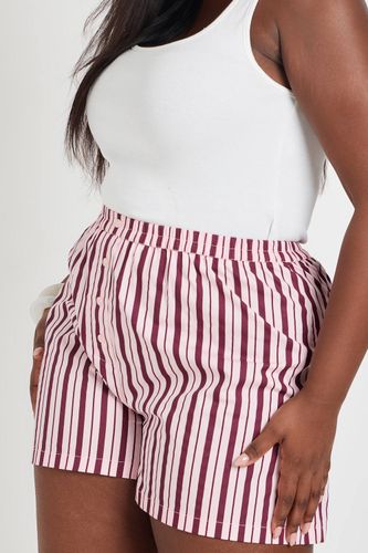 Short Henley À Rayures En Popeline Grande Taille | Taille 46 - boohoo - Modalova