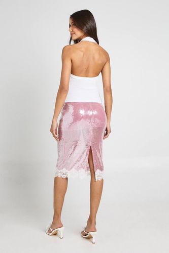 Jupe Midi À Sequins Avec Bordure En Dentelle | Taille 44 - boohoo - Modalova
