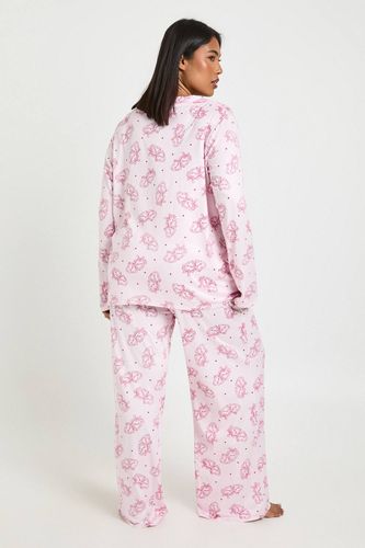 Ensemble Pyjama Grande Taille Imprimé Saint-Valentin Cœurs - Haut à Manches Longues et Pantalon | Taille 48 - boohoo - Modalova