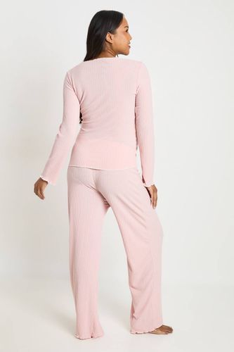 Ensemble De Pyjama De Maternité À Manches Longues Côtelé Avec Détail Nœud | Taille 46 - boohoo - Modalova