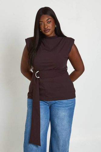 Haut Grande Taille Sans Manches Col Montant Avec Détail Drapé Ceinturé | Taille 48 - boohoo - Modalova