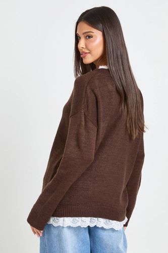 Synthétiquell Tricoté À Encolure En Dentelle | Taille Medium - boohoo - Modalova