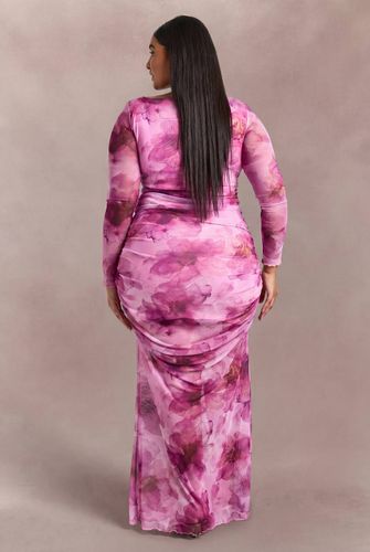 Robe Longue En Mesh Froncé À Imprimé Floral Grande Taille | Taille 48 - boohoo - Modalova