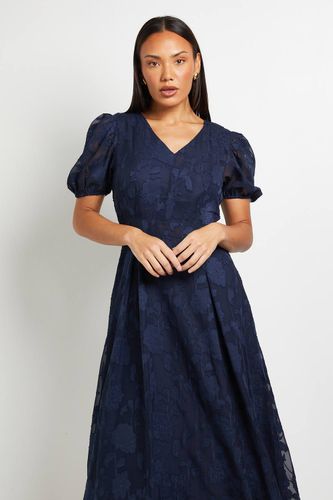 Robe Mi-Longue à Manches Bouffantes en Jacquard Fleuri | Taille 44 - Wallis - Modalova