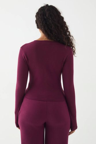 Haut Manches Longues Côtelé à Broderie Script avec Boutonnage | Taille 2XL - DSGN Studio - Modalova