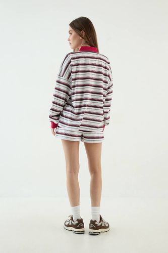 Haut De Rugby Oversized À Manches Longues Avec Col Contrasté Et Rayures | Taille 2XL - DSGN Studio - Modalova