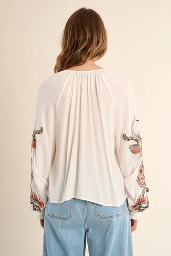 Blouse à broderie florale, col à nouer - MOLLY BRACKEN - Modalova