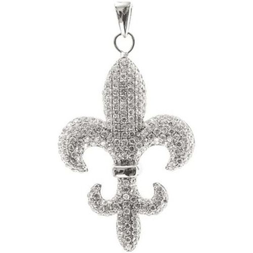 Collier Pendentif Argent Sertie Lys Royal Pierres Blanches - Orusbijoux - Modalova