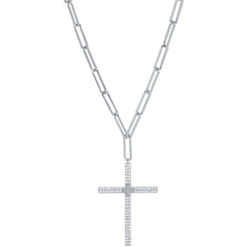 Collier Collier argent rhodié croix sertie de zirconiums blanc - Orusbijoux - Modalova