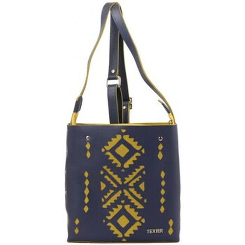 Sac à main Sac plat fabrication France - Cuir Bleu motif ethnique - Texier - Modalova