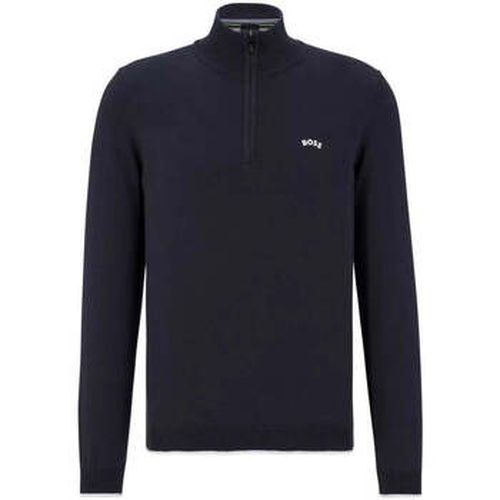 Sweat-shirt Pull demi zip marine en coton bio - BOSS - Modalova