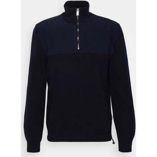 Sweat-shirt Pull demi zip marine en laine - BOSS - Modalova