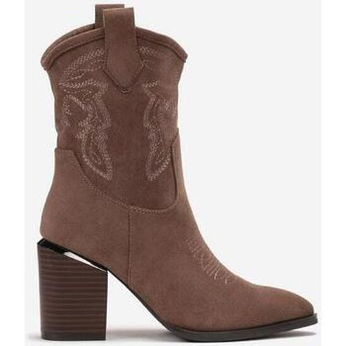 Bottines Bottes Santiags mi-mollet Style Western, Taupe - Vera Collection - Modalova