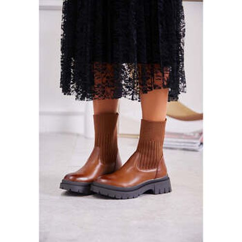 Bottines Boots Chelsea camel plateforme, tige façon chaussette - Vera Collection - Modalova