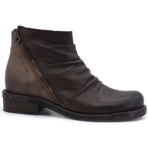 Bottines Biker Pelle Arricciata Zip Testa Di Moro Taupe 124FC - Jiudit - Modalova