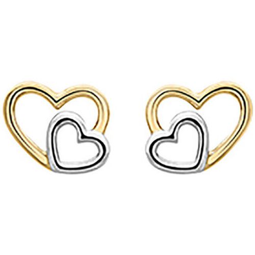 Boucles oreilles Puces d'oreilles double coeur or bicolore 9 carats - Brillaxis - Modalova