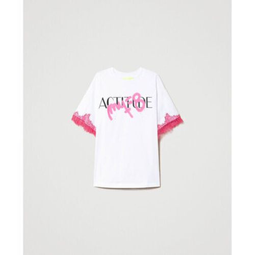 T-shirt T-SHIRT MYFO CON STAMPA LOGO E PIZZO Art. 231AQ2014 - Twin Set - Modalova