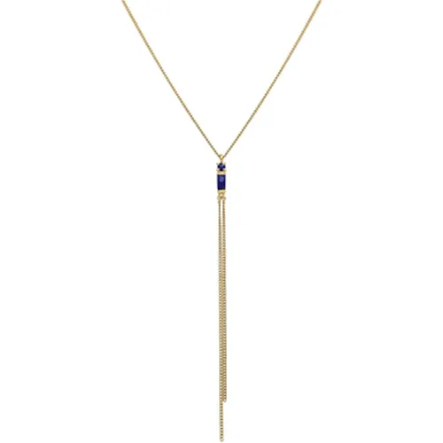 Collier Collier Cravate Argent Doré Doubles Chaînes Pierre Lapis - Orusbijoux - Modalova