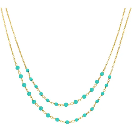 Collier Collier Argent Doré Doubles Chaînes Pierre Turquoise - Orusbijoux - Modalova