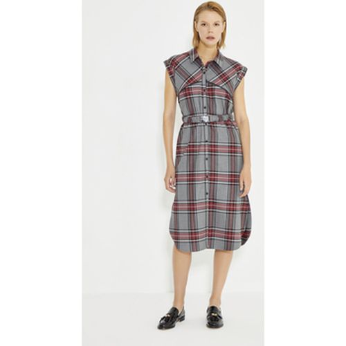 Robe Grey Checked Sleeveless Leather Piping Shirt Dress - Just Like You - Modalova