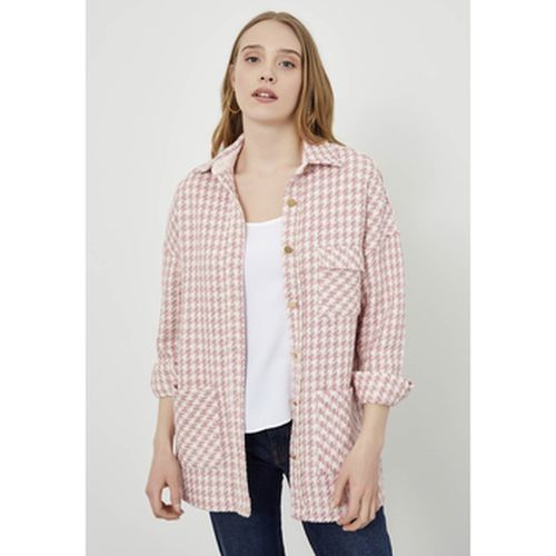 Veste Pink Cream Tweed Fabric Oversize Shirt Jacket - Just Like You - Modalova