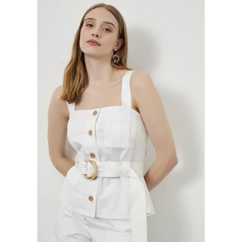 Blouses White Wide-Strap Square-Collar Belted Blouse - Just Like You - Modalova