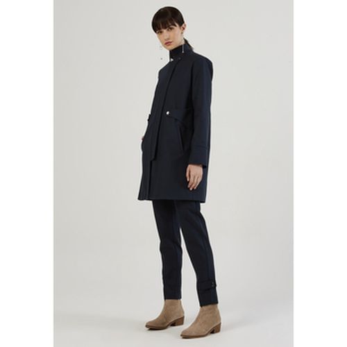 Trench Navy Blue Band Collar Zippered Trenchcoat - Just Like You - Modalova