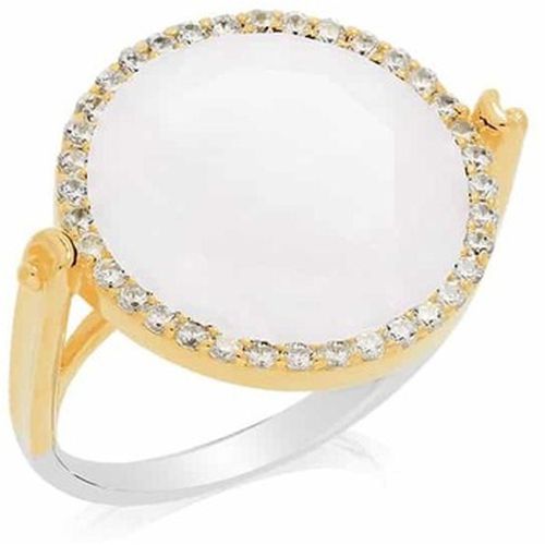 Bijoux Bague Disque Argent Pierre Blanche Serti Blanc - Orusbijoux - Modalova