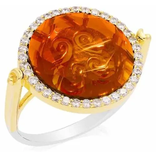 Bijoux Bague Disque Argent Or Pierre Orange - Orusbijoux - Modalova