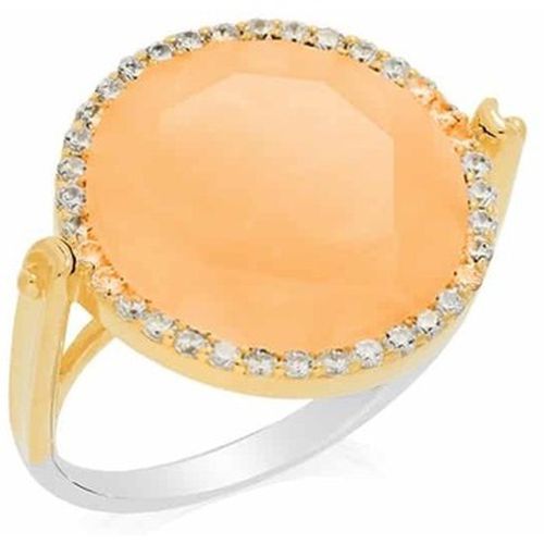 Bijoux Bague Disque Argent Pierre Pêche Serti Blanc - Orusbijoux - Modalova