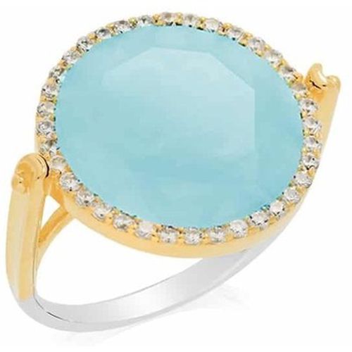 Bijoux Bague Disque Argent Pierre Vert Eau Serti Blanc - Orusbijoux - Modalova