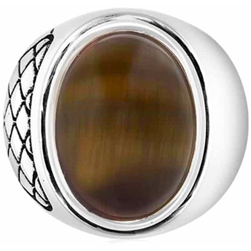 Bijoux Bague œil De Tigre Asymétrique Argent - Orusbijoux - Modalova