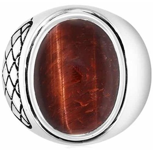 Bijoux Bague œil De Tigre Rouge Asymétrique Argent - Orusbijoux - Modalova