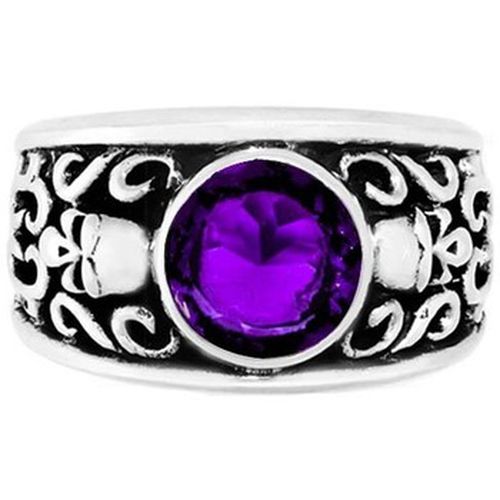 Bijoux Bague Argent Tête De Mort Pierre Mauve Solo Skulls - Orusbijoux - Modalova