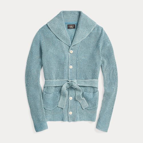 Cardigan ceinturé indigo en coton et lin - RRL - Modalova