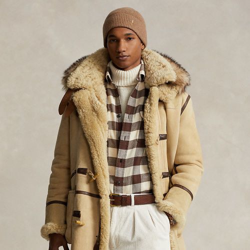 Duffle-coat bordé de cuir en peau lainée - Polo Ralph Lauren - Modalova