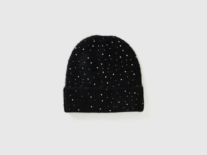 Benetton, Bonnet En Laine Mélangée À Strass, taille L, Noir - United Colors of Benetton - Modalova