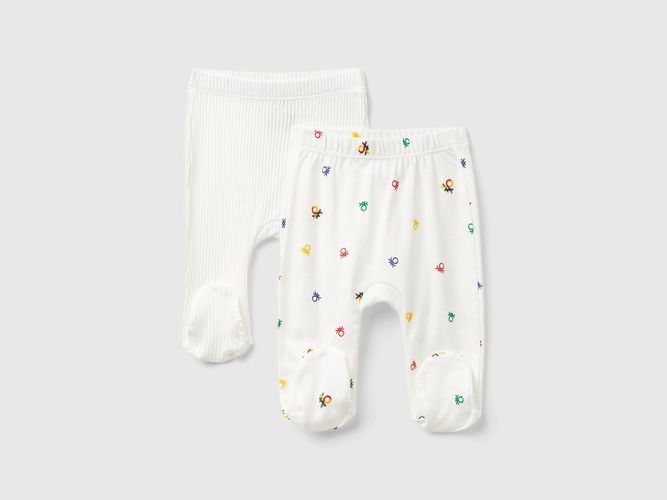 Benetton, Due Pantaloni In Cotone Bio, taglia 82, Bianco Panna, Bambini - United Colors of Benetton - Modalova