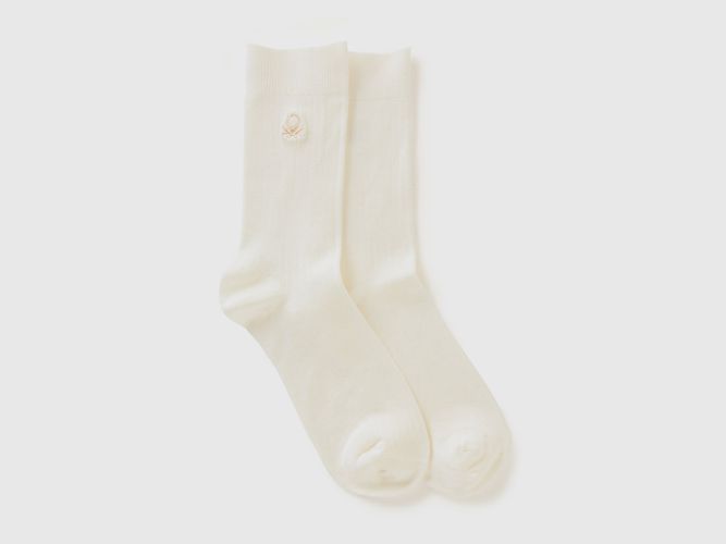 Benetton, Chaussettes À Bords-côtes Et Logo, taille 36-41, Crème - United Colors of Benetton - Modalova